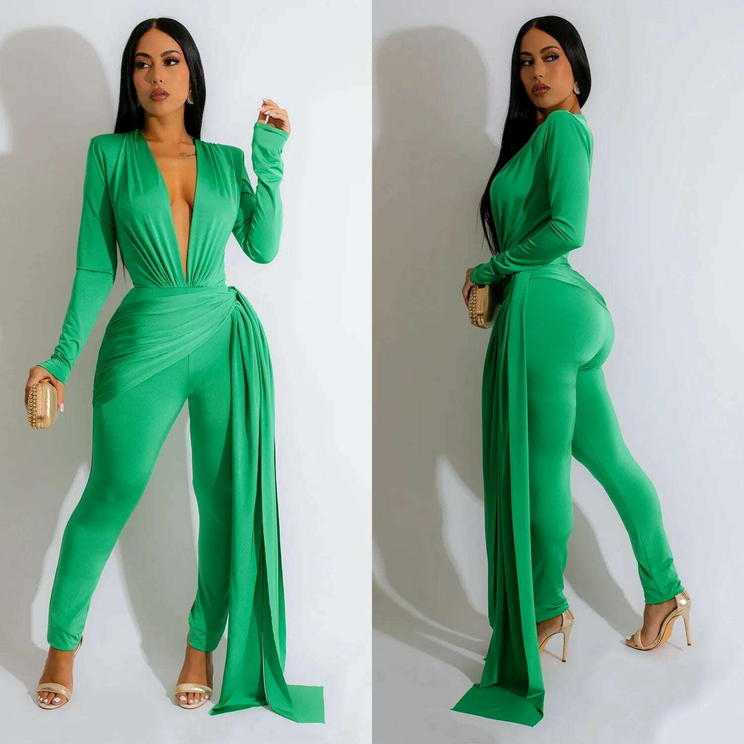 Elegant Ribbon Bodycon Jumpsuits Sexy Long Sleeve Lace Up Romper Club Party Summer Women Clothes Overalls Luxury One Piece 2023 - KIMLUD