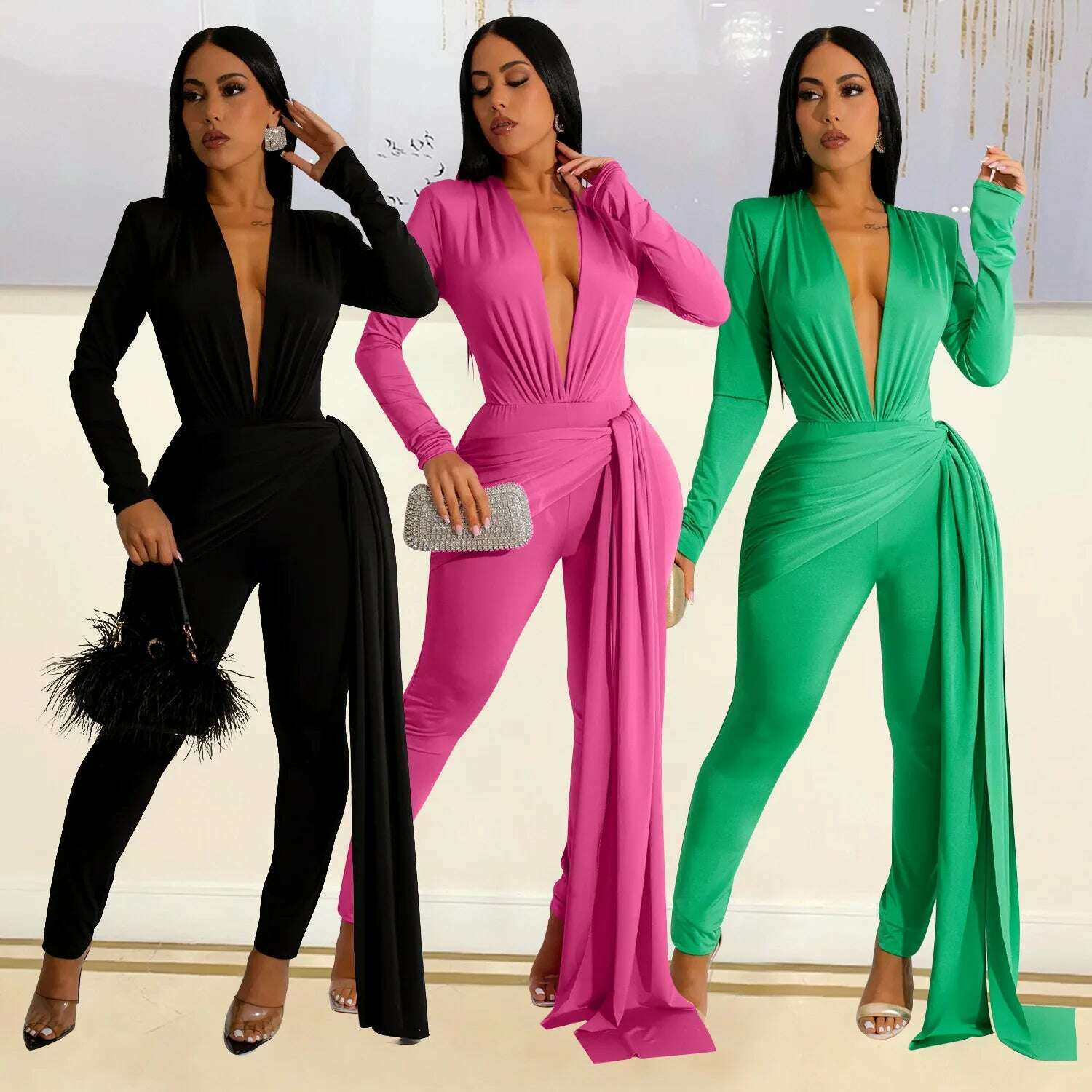 Elegant Ribbon Bodycon Jumpsuits Sexy Long Sleeve Lace Up Romper Club Party Summer Women Clothes Overalls Luxury One Piece 2023 - KIMLUD