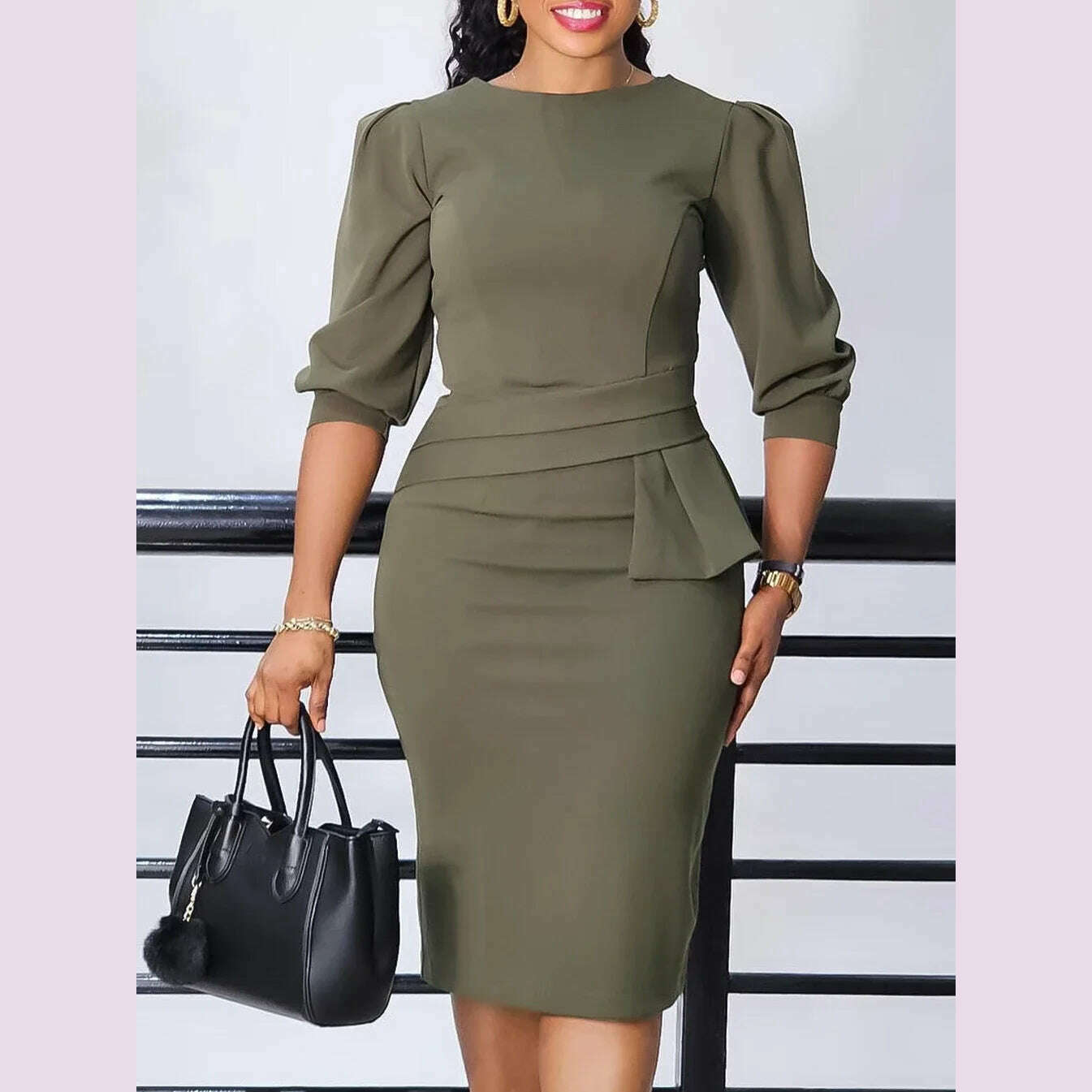 Elegant Slim dresses for church women O Neck Half Sleeves Peplum Classy Modest Female Office Ladies Classy Gowns Occasion Summer - KIMLUD