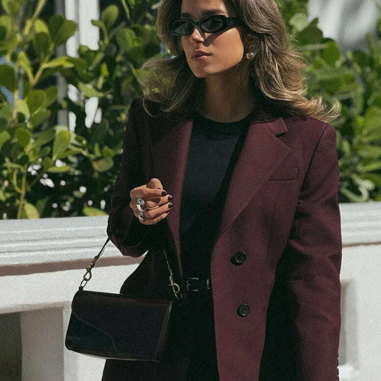 KIMLUD, Elegant Wine Red Waist Up Wool Blend Long Jacket Women Chic Lapel Collar Single Breast Overcoat 2025 Autumn Lady High Streetwear, KIMLUD Womens Clothes