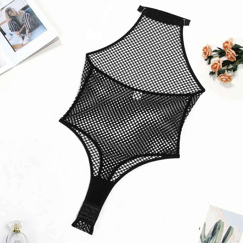 KIMLUD, Ellolace Erotic Bodysuit Fishnet Transparent Mesh Body Sensual See Through Sissy Bodystocking Porn Crotch Open Sex Tops, Black / S, KIMLUD APPAREL - Womens Clothes