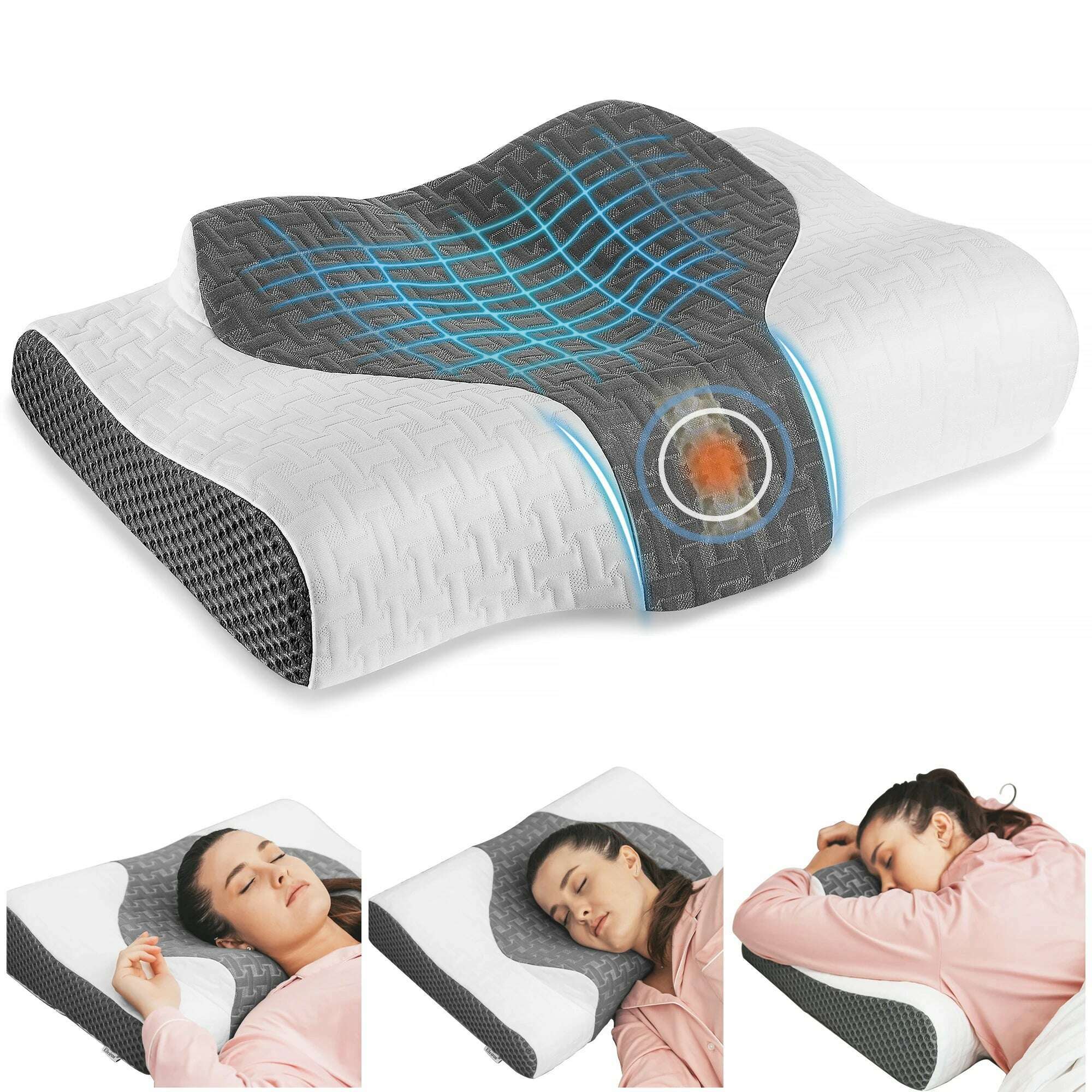 Elviros Adjustable Firmness Cervical Pillow, Ergonomic Orthopedic Neck Support Pillow For Side, Back And Stomach Sleepers - KIMLUD