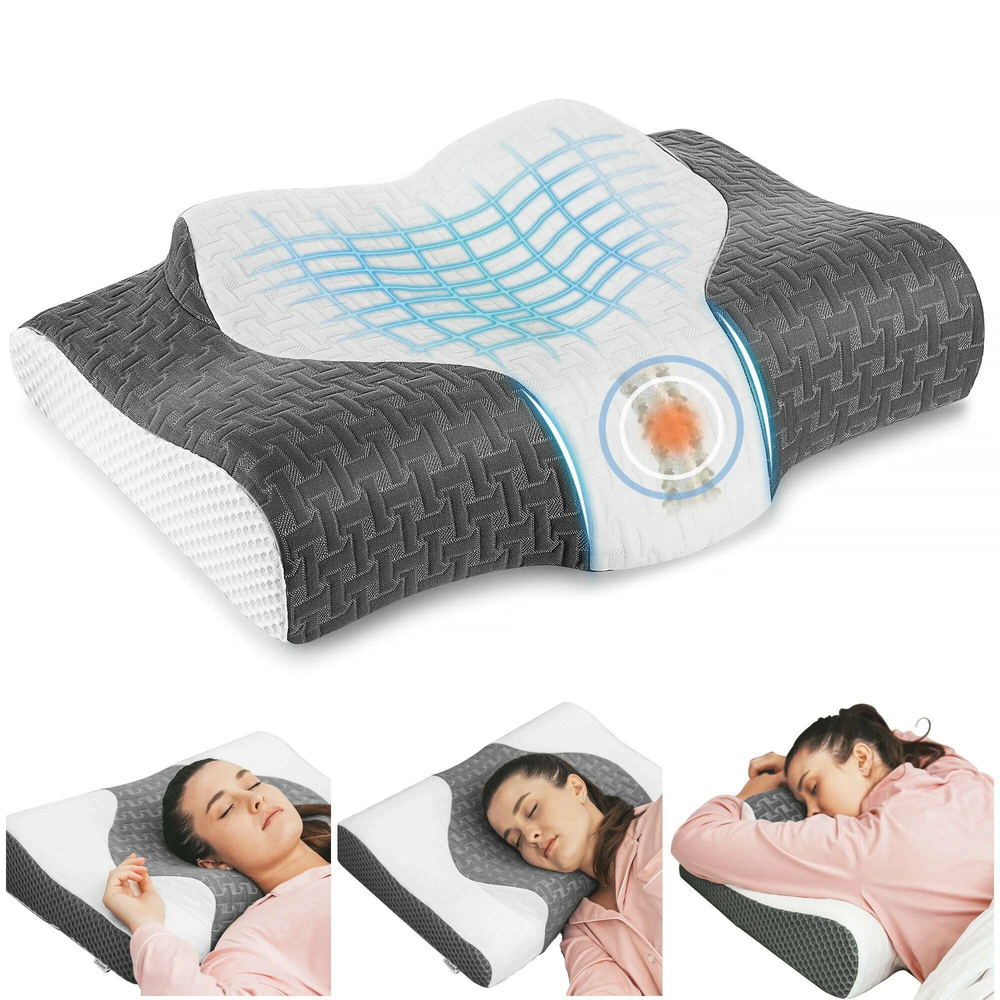 Elviros Adjustable Firmness Cervical Pillow, Ergonomic Orthopedic Neck Support Pillow For Side, Back And Stomach Sleepers - KIMLUD