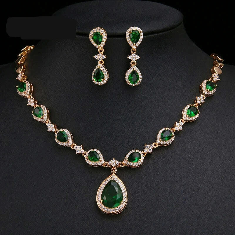 Emmaya New Arrival Green Waterdrop Appearance Zirconia Charming Costume Accessories Earrings And Necklace Jewelry Sets - KIMLUD