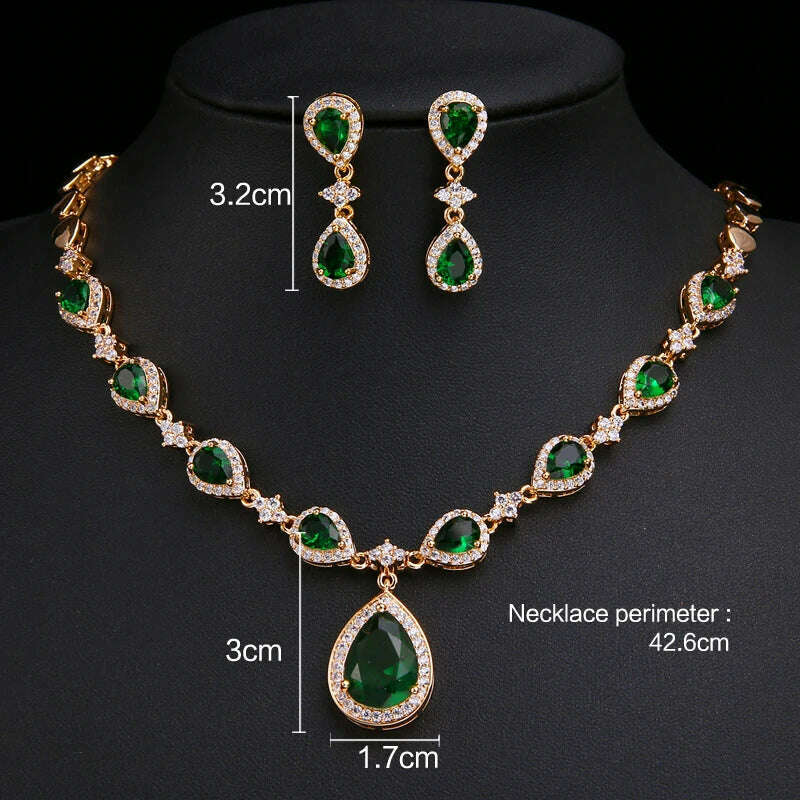 Emmaya New Arrival Green Waterdrop Appearance Zirconia Charming Costume Accessories Earrings And Necklace Jewelry Sets - KIMLUD