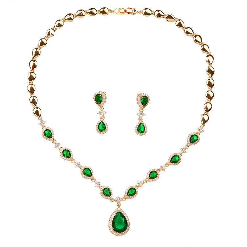 Emmaya New Arrival Green Waterdrop Appearance Zirconia Charming Costume Accessories Earrings And Necklace Jewelry Sets - KIMLUD