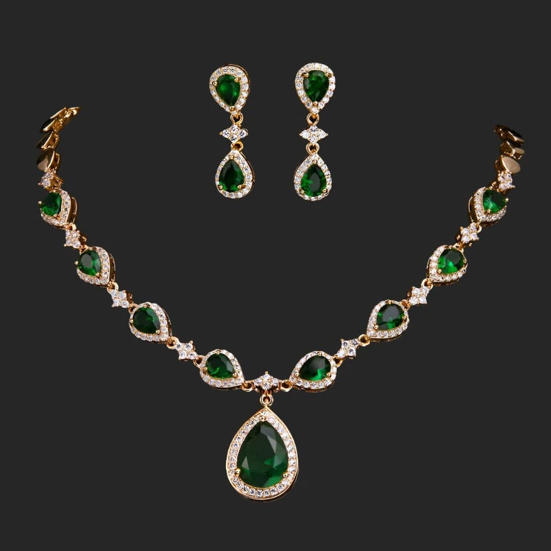 Emmaya New Arrival Green Waterdrop Appearance Zirconia Charming Costume Accessories Earrings And Necklace Jewelry Sets - KIMLUD