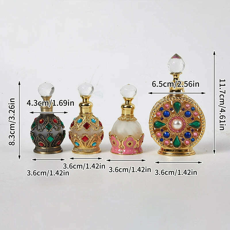 KIMLUD, Enamel Painted Perfume Bottle 12/15ml Empty Vintage European Court Style Flower Pattern Hollow-out Refillable Crystal Cap Gift, KIMLUD Womens Clothes