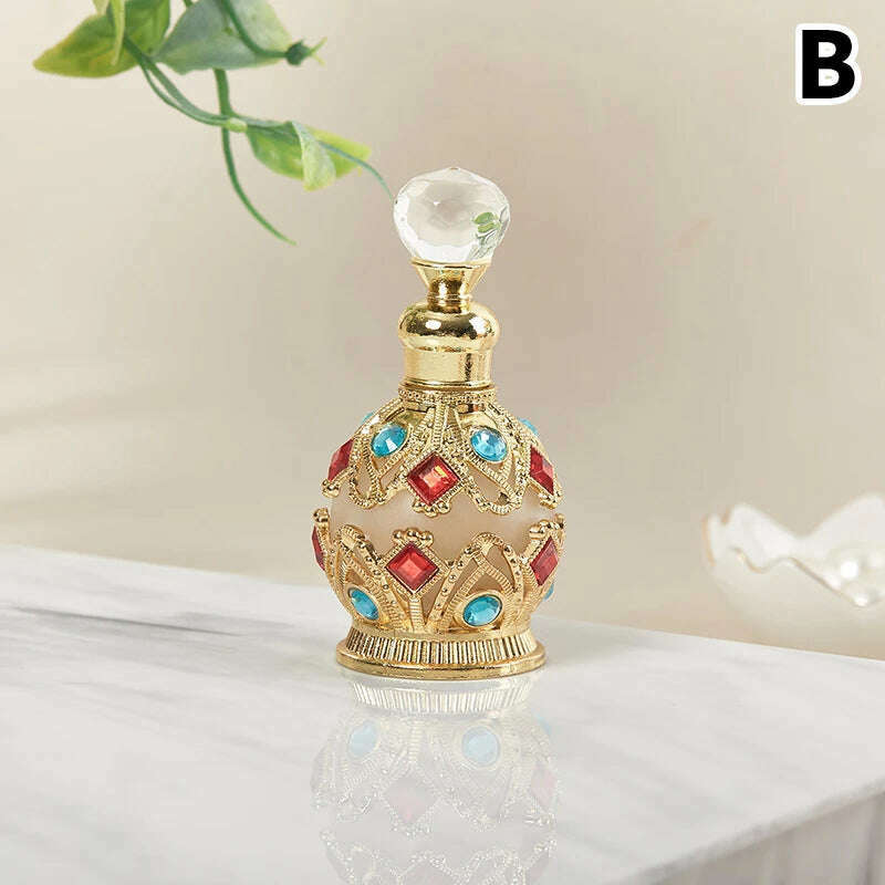 KIMLUD, Enamel Painted Perfume Bottle 12/15ml Empty Vintage European Court Style Flower Pattern Hollow-out Refillable Crystal Cap Gift, KIMLUD Womens Clothes