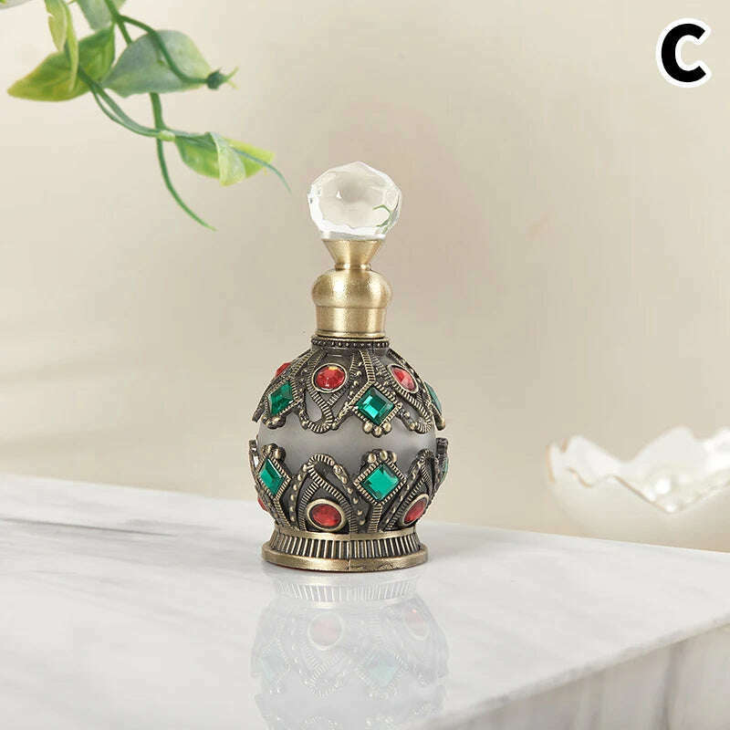 KIMLUD, Enamel Painted Perfume Bottle 12/15ml Empty Vintage European Court Style Flower Pattern Hollow-out Refillable Crystal Cap Gift, C, KIMLUD APPAREL - Womens Clothes