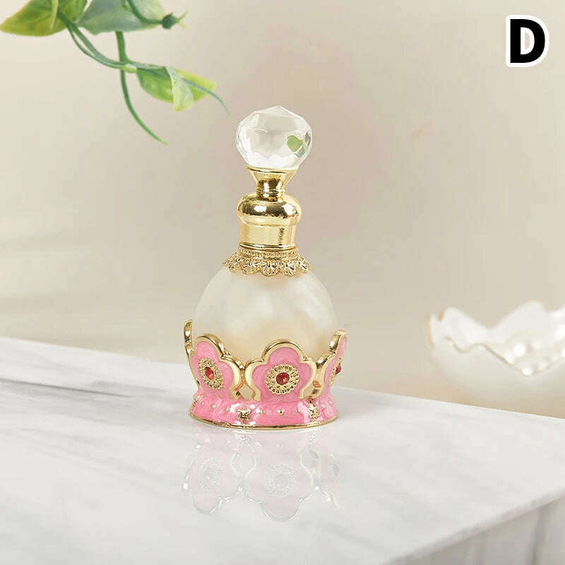 KIMLUD, Enamel Painted Perfume Bottle 12/15ml Empty Vintage European Court Style Flower Pattern Hollow-out Refillable Crystal Cap Gift, KIMLUD Womens Clothes