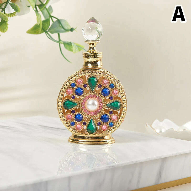 KIMLUD, Enamel Painted Perfume Bottle 12/15ml Empty Vintage European Court Style Flower Pattern Hollow-out Refillable Crystal Cap Gift, A, KIMLUD APPAREL - Womens Clothes