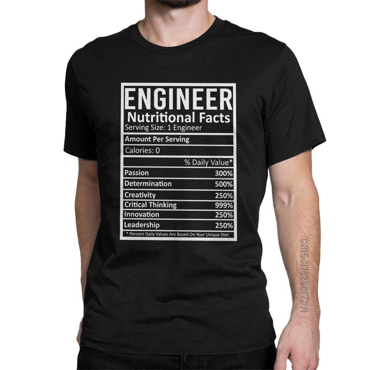 KIMLUD, Engineer Nutritional Facts T-Shirts Men Crewneck 100% Cotton T Shirts Engineering Programmer Classic Tees Gift Clothing, Black / XXL, KIMLUD APPAREL - Womens Clothes