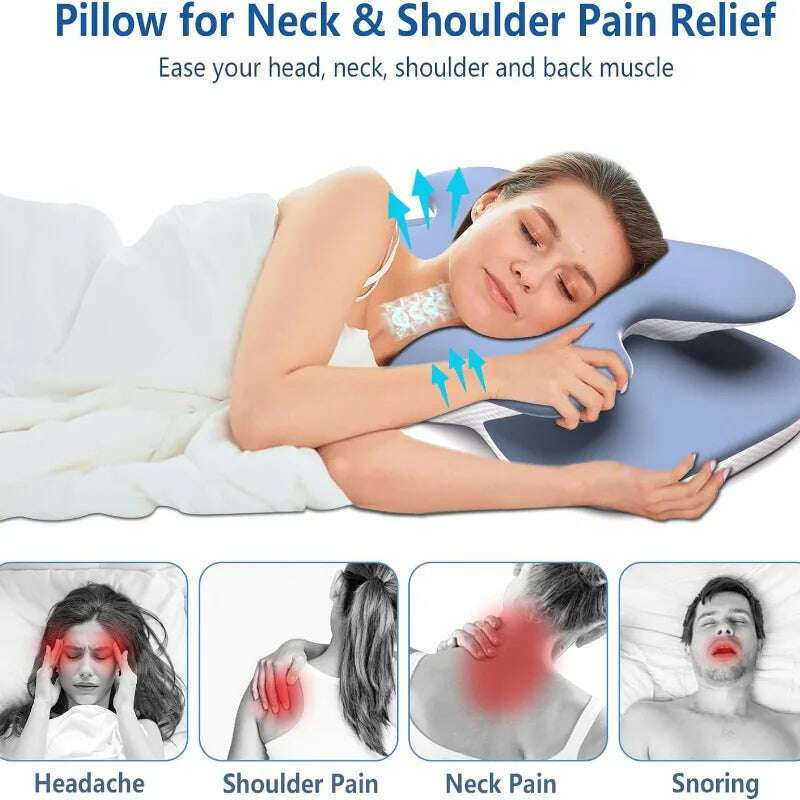 Ergonomic Cervical Pillow Memory Foam Pillow Neck Pain Relief Comes With Ice Silk Pillowcase Adjustable For Back Side Sleepers - KIMLUD