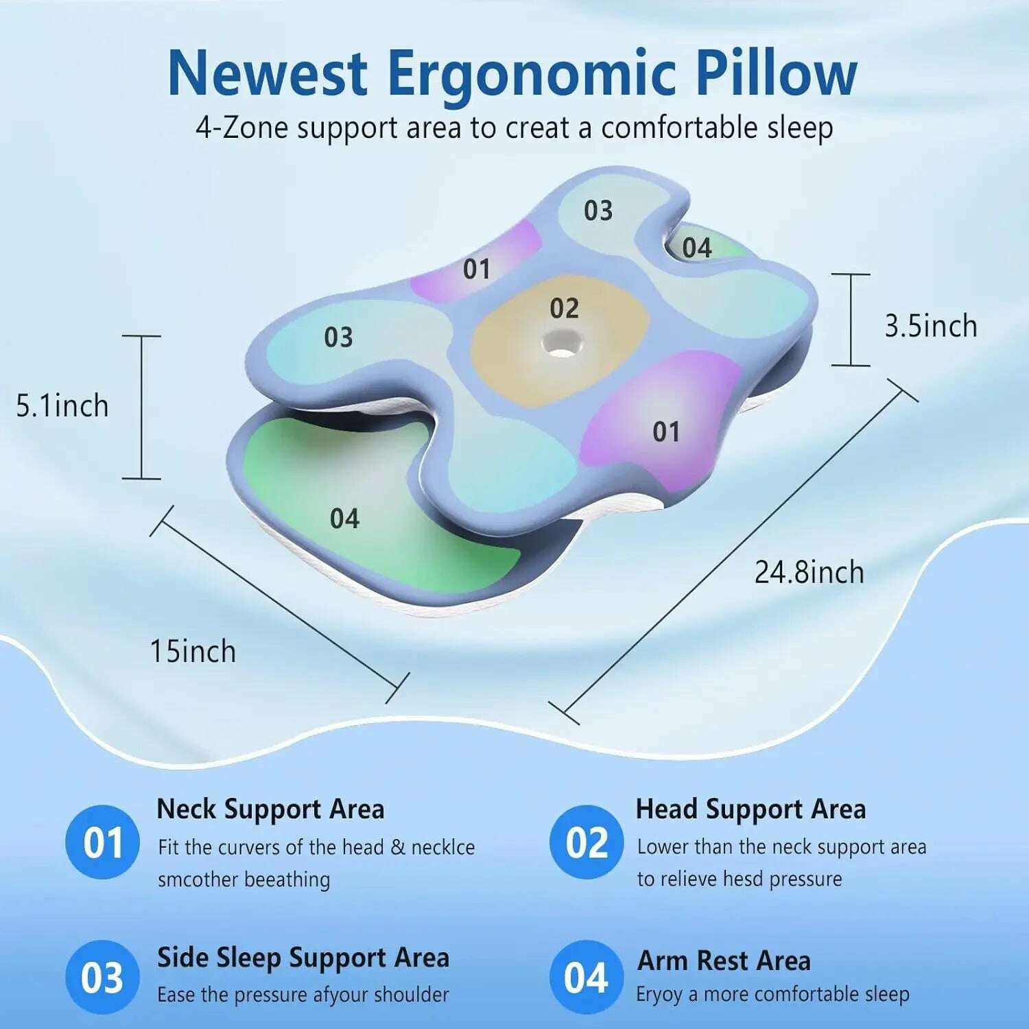 Ergonomic Cervical Pillow Memory Foam Pillow Neck Pain Relief Comes With Ice Silk Pillowcase Adjustable For Back Side Sleepers - KIMLUD