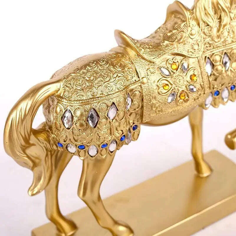 ERMAKOVA Retro War Horse Resin Golden Trotting Horse Statue Animal Sculpture Figurine Miniature Home Office Study Room Decor - KIMLUD