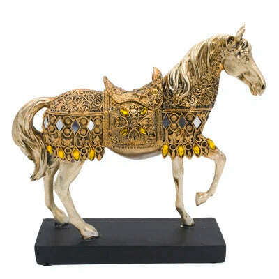 ERMAKOVA Retro War Horse Resin Golden Trotting Horse Statue Animal Sculpture Figurine Miniature Home Office Study Room Decor - KIMLUD