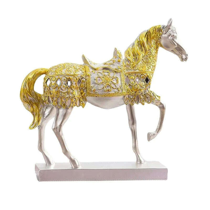 ERMAKOVA Retro War Horse Resin Golden Trotting Horse Statue Animal Sculpture Figurine Miniature Home Office Study Room Decor - KIMLUD