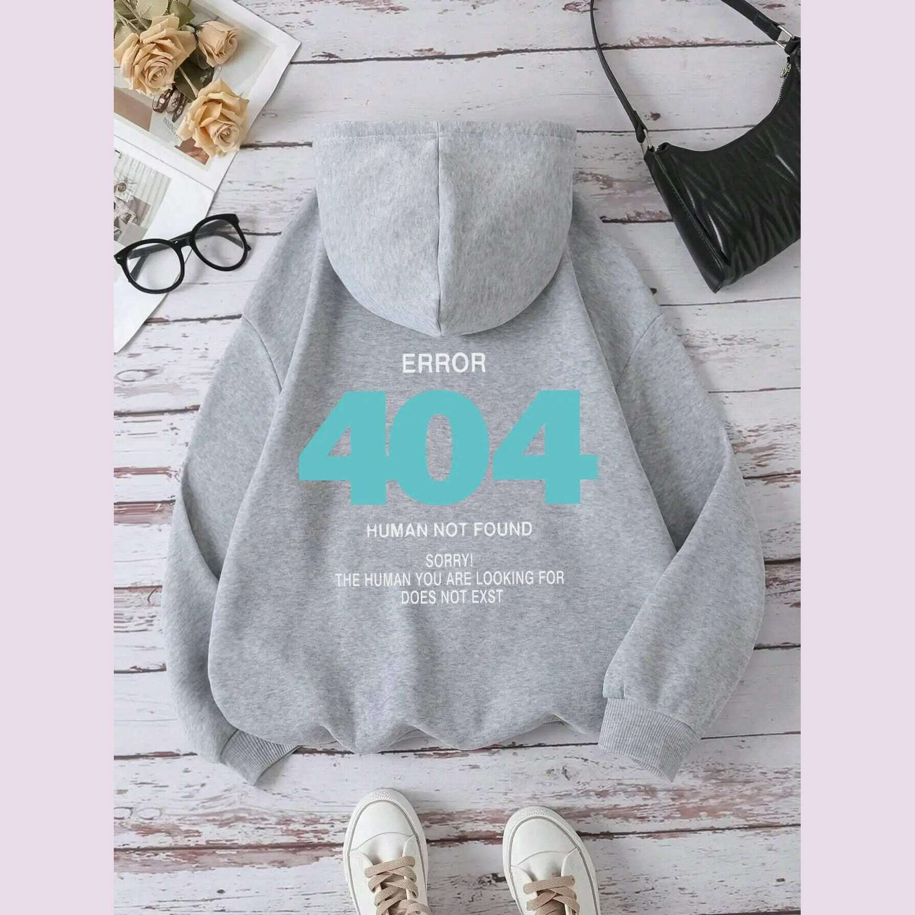 KIMLUD, Error 404 Human Not Found sorry! Women's Hooded Fashion S-XXL Hoodies Fleece High Quality Sweatshirts Autumn Casual Sportswear, Gray / XXL, KIMLUD APPAREL - Womens Clothes