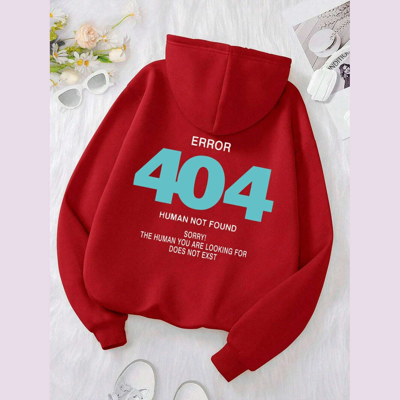 KIMLUD, Error 404 Human Not Found sorry! Women's Hooded Fashion S-XXL Hoodies Fleece High Quality Sweatshirts Autumn Casual Sportswear, Red / XL, KIMLUD APPAREL - Womens Clothes