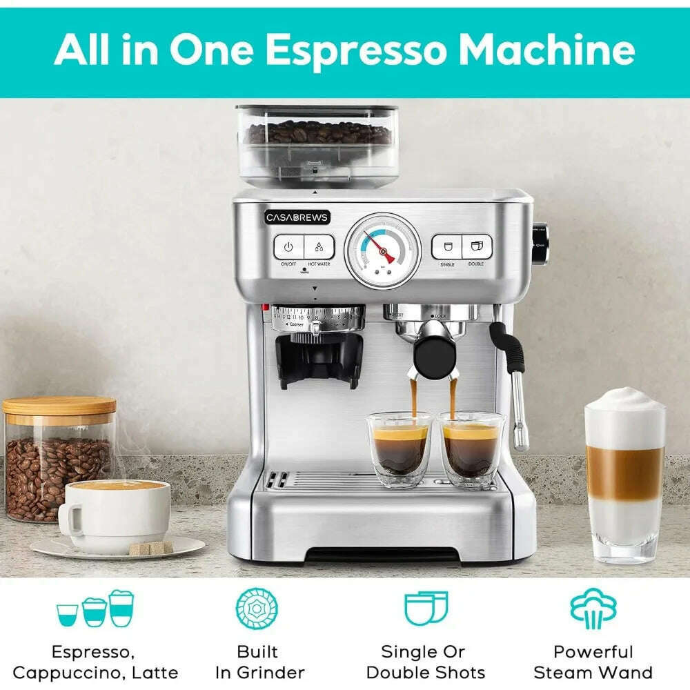 KIMLUD, Espresso Machine with Grinder, 20 Bar Semi Automatic Espresso Coffee Maker with Milk Frother for Home Barista, Professional, KIMLUD Womens Clothes