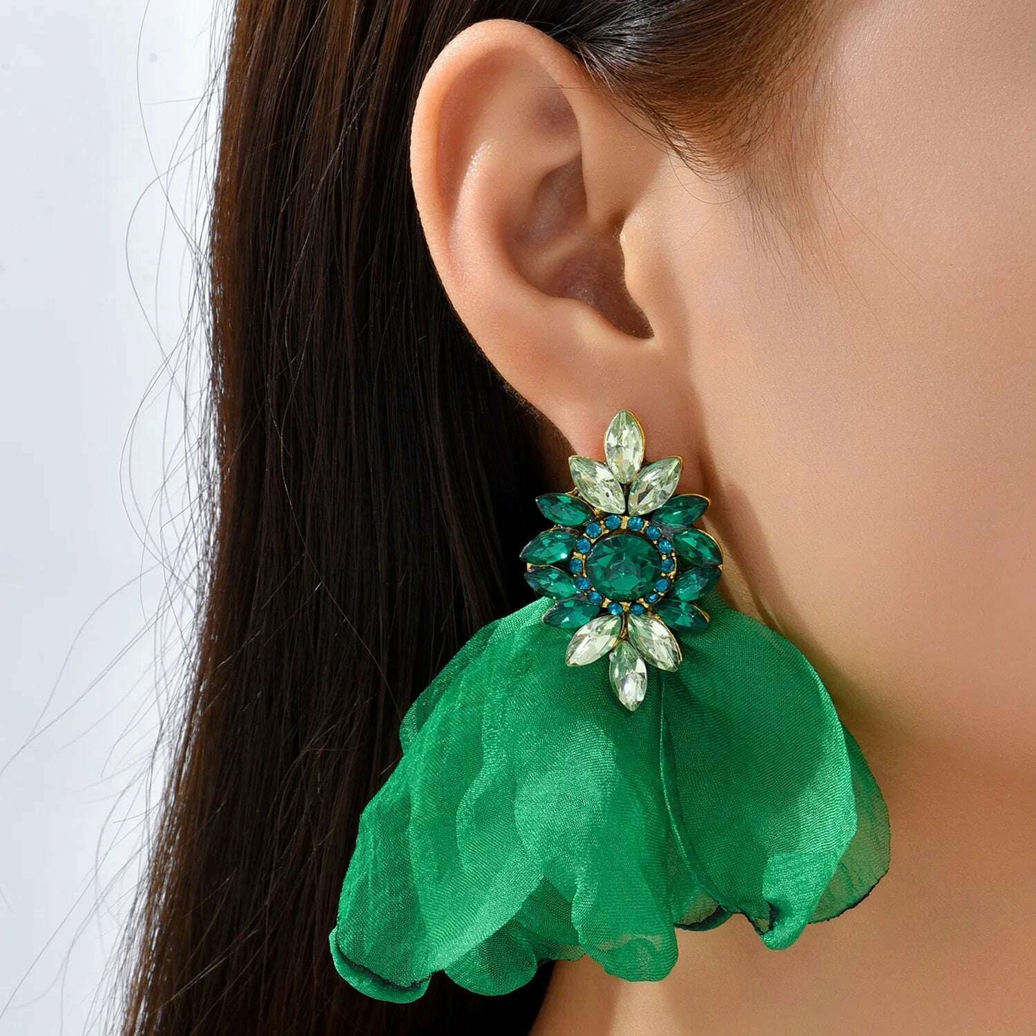 KIMLUD, Ethnic Beach Jewelry Bohemia Fabric Handmade Flower Earrings For Women Rhinestone Geometry Dangle Earring Bijoux Accessories, Green, KIMLUD APPAREL - Womens Clothes