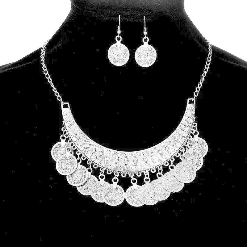 Ethnic Gypsy Tribal Boho Choker Necklaces For Women Vintage Statement Coin Tassel Rhinestone Necklace Earrings Jewelry Sets - KIMLUD