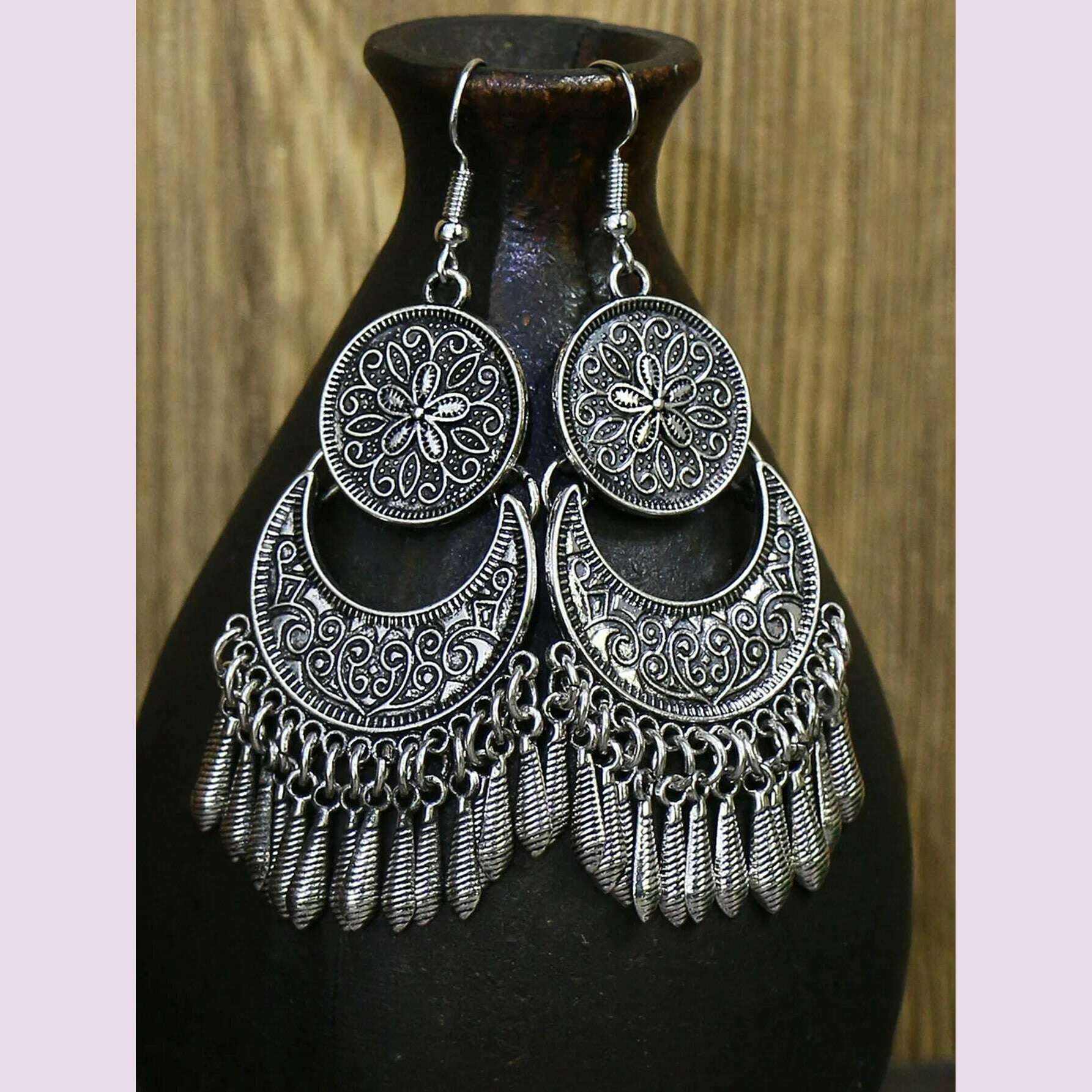 KIMLUD, Ethnic Style Metal Long Style Tassel Earrings Retro Premium Earrings Jewelry Ladies Gift, KIMLUD Womens Clothes