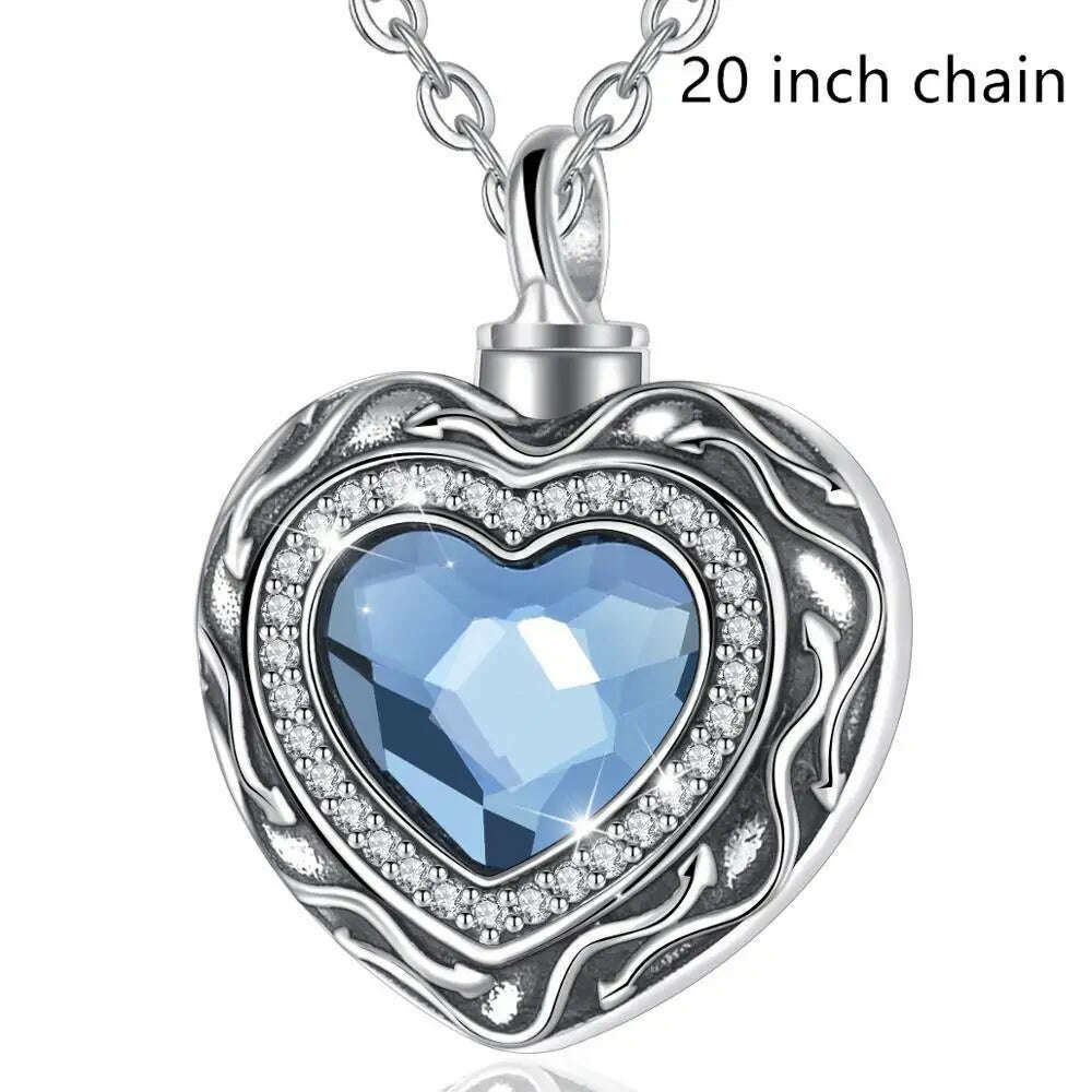 KIMLUD, Eudora Sterling Silver Heart Locket Heart cremation memorial ashes urn Blue Crystal birthstone necklace jewelry keepsake CYG004, with 20 inch chain, KIMLUD APPAREL - Womens Clothes