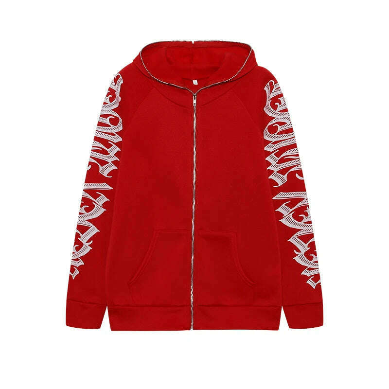 KIMLUD, Europe and the United States Fashion Women's Autumn New Monochrome Monogrammed Kepeng Hoodie Long-sleeved Sweater, Red / XXL, KIMLUD APPAREL - Womens Clothes