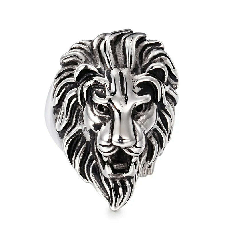 KIMLUD, Europe And the United States Stainless Steel Ring men 's Jewelry Wholesale Domineering  Lion Head, Silver / 13, KIMLUD APPAREL - Womens Clothes