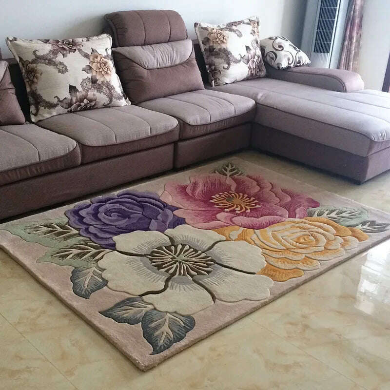 KIMLUD, Europe Handmade Wool Carpet for Living Room 3D Hand Carved Rug Thick Carpet Bedroom Sofa Table Floor Mat Study Retro Flower Rug, 2 / 120x170cm, KIMLUD APPAREL - Womens Clothes