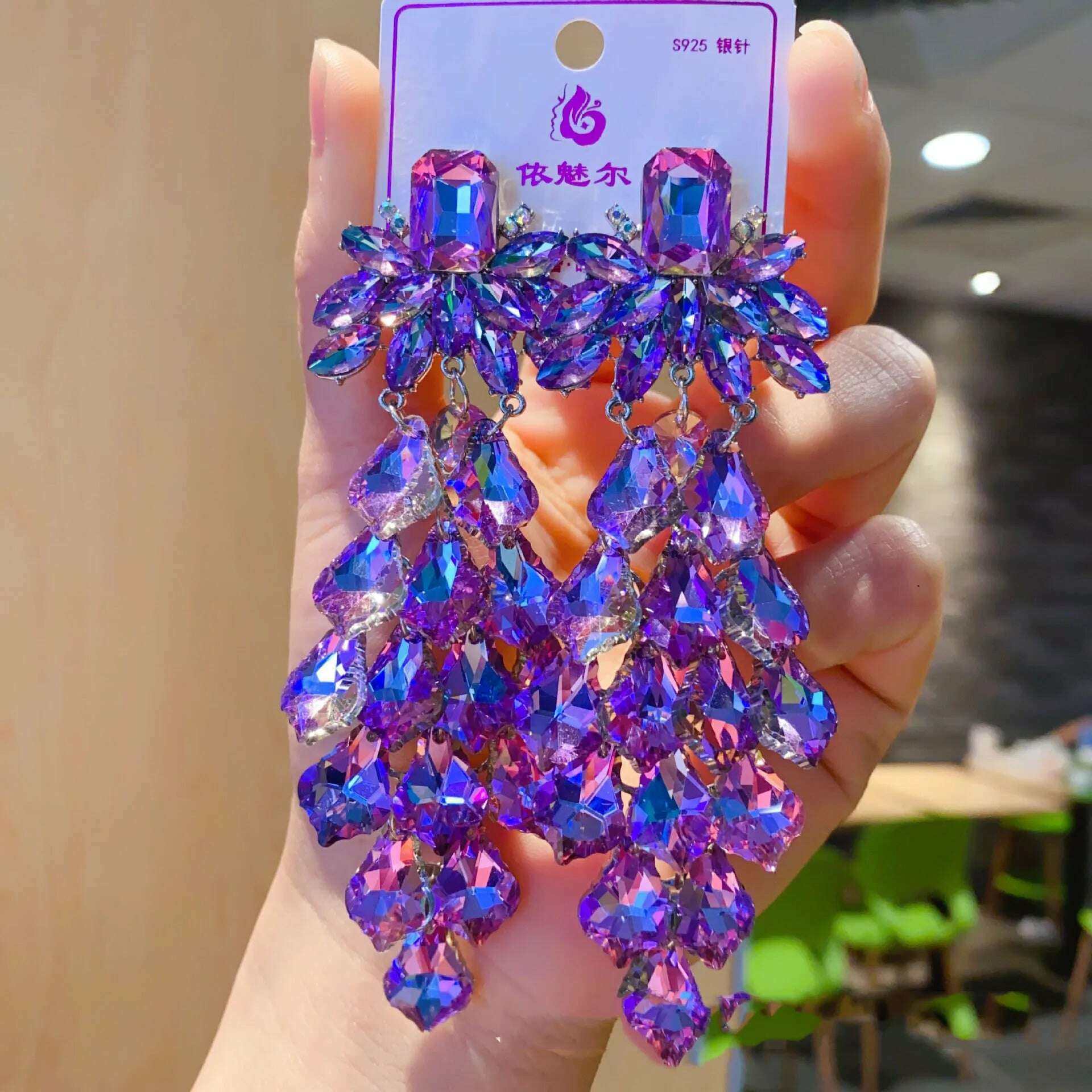 European and American exaggerated colorful crystal earrings - KIMLUD