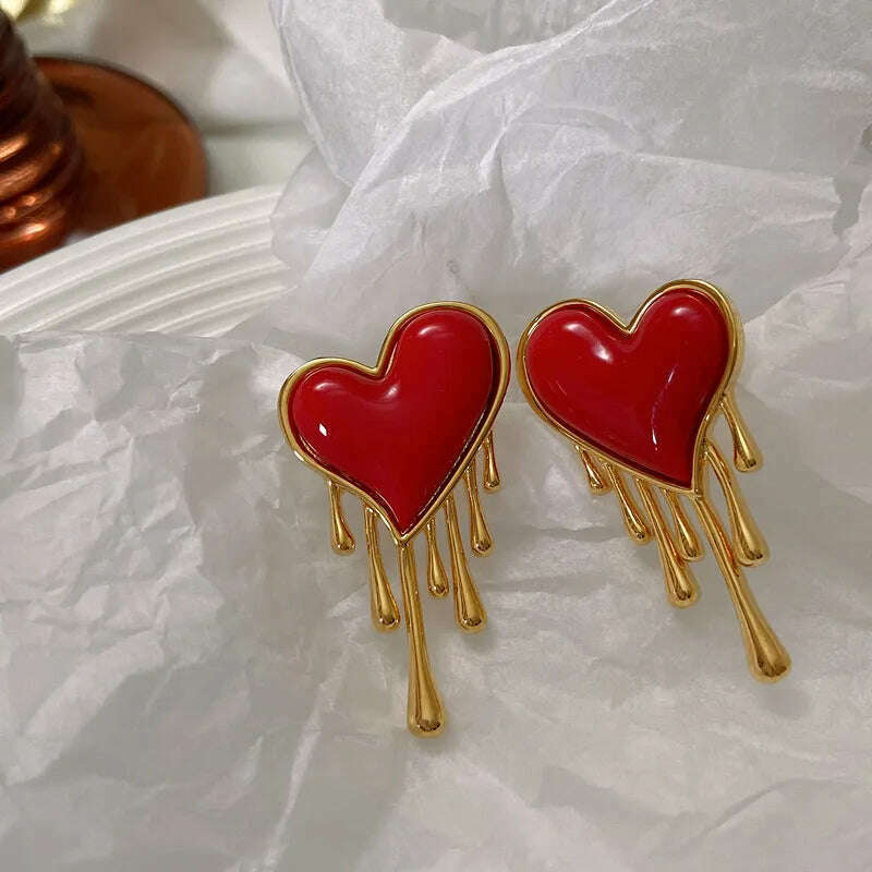 KIMLUD, European And American Retro Creative Melting Peach Heart Simple Red Earrings Female, Default Title, KIMLUD APPAREL - Womens Clothes