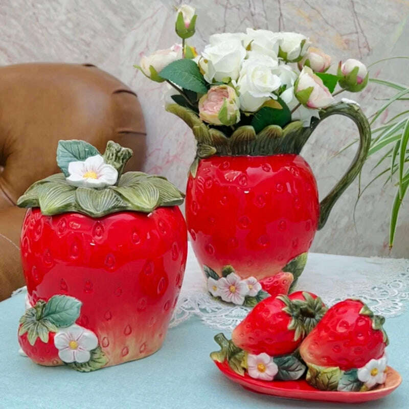 KIMLUD, European pastoral style creative strawberry ceramic vase living room decoration Fresh flower vase home decoration new home gift, KIMLUD Womens Clothes