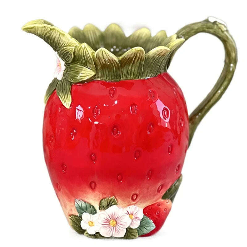 KIMLUD, European pastoral style creative strawberry ceramic vase living room decoration Fresh flower vase home decoration new home gift, 23X 15X 23CM, KIMLUD Womens Clothes
