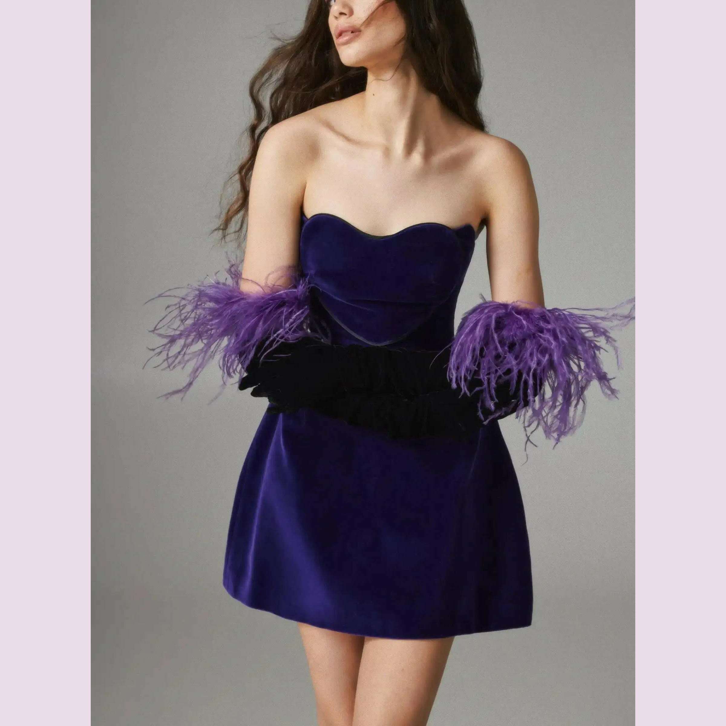 KIMLUD, Evening Party Dresses For Women 2024 Sexy Celebrity Strapless Purple Velvet Gowns Dress Elegant Mini Club, PURPLE / XS, KIMLUD APPAREL - Womens Clothes