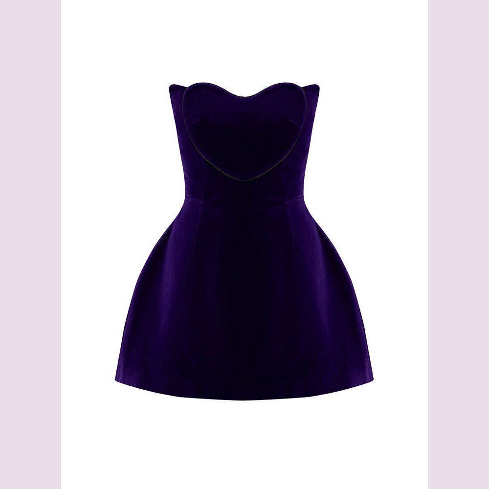 Evening Party Dresses For Women 2024 Sexy Celebrity Strapless Purple Velvet Gowns Dress Elegant Mini Club - KIMLUD