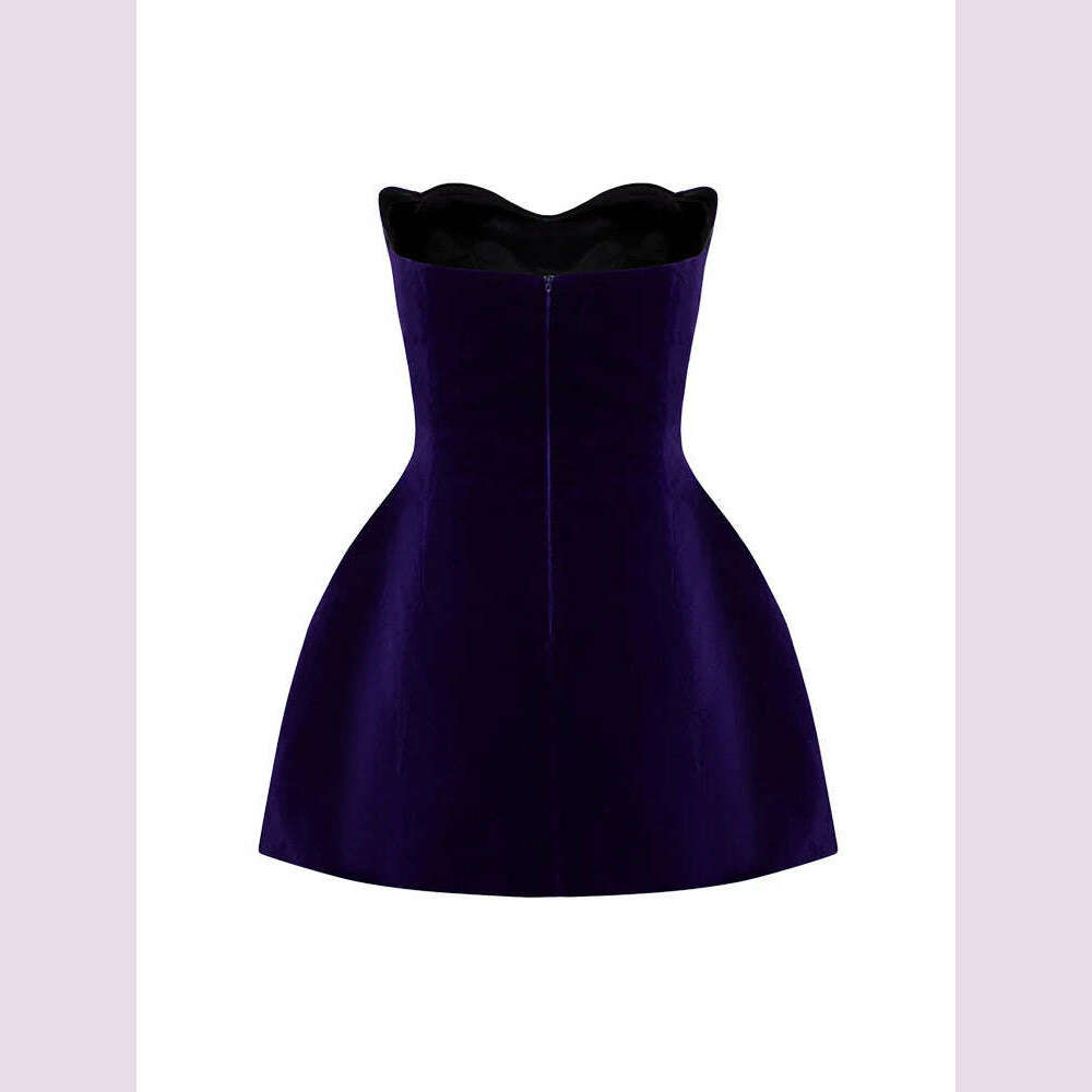 Evening Party Dresses For Women 2024 Sexy Celebrity Strapless Purple Velvet Gowns Dress Elegant Mini Club - KIMLUD