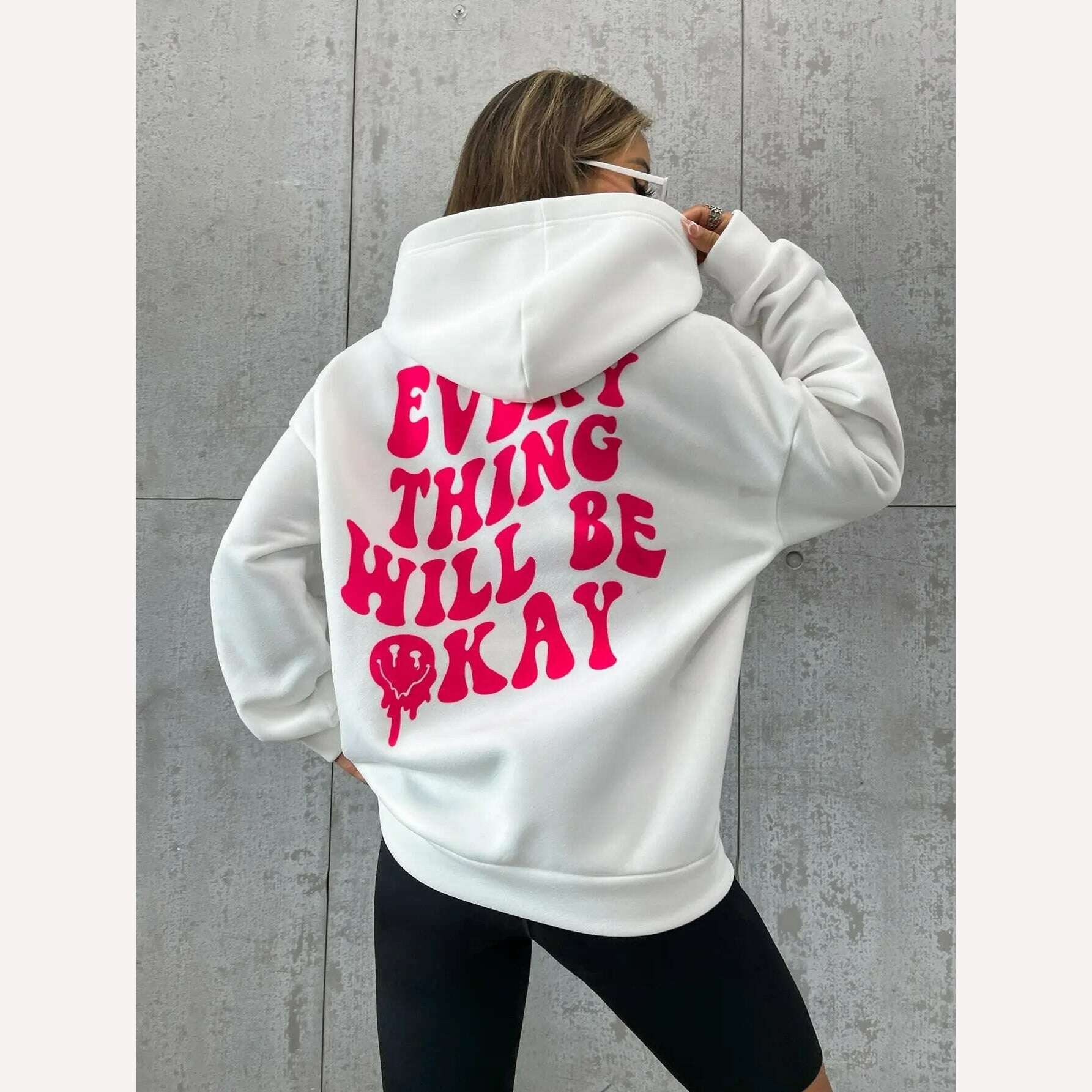 Every Thing Will Be Okay Creative Letter Hoody Female Casual Pocket Hoodie Fashion Loose Clothes Warm Comfortable Pullover - KIMLUD