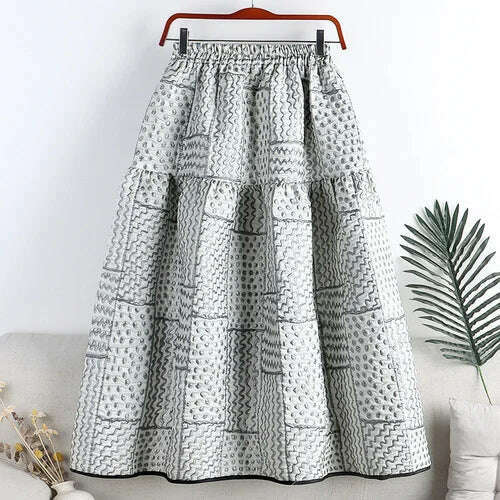 KIMLUD, [EWQ] Chic 3D Print Skirts Vintage High Waist Elastic Autumn Long A-line Skirt Casual Women Vintage Big Hem Print Clothes 6R1486, Creamy-white / One Size, KIMLUD APPAREL - Womens Clothes