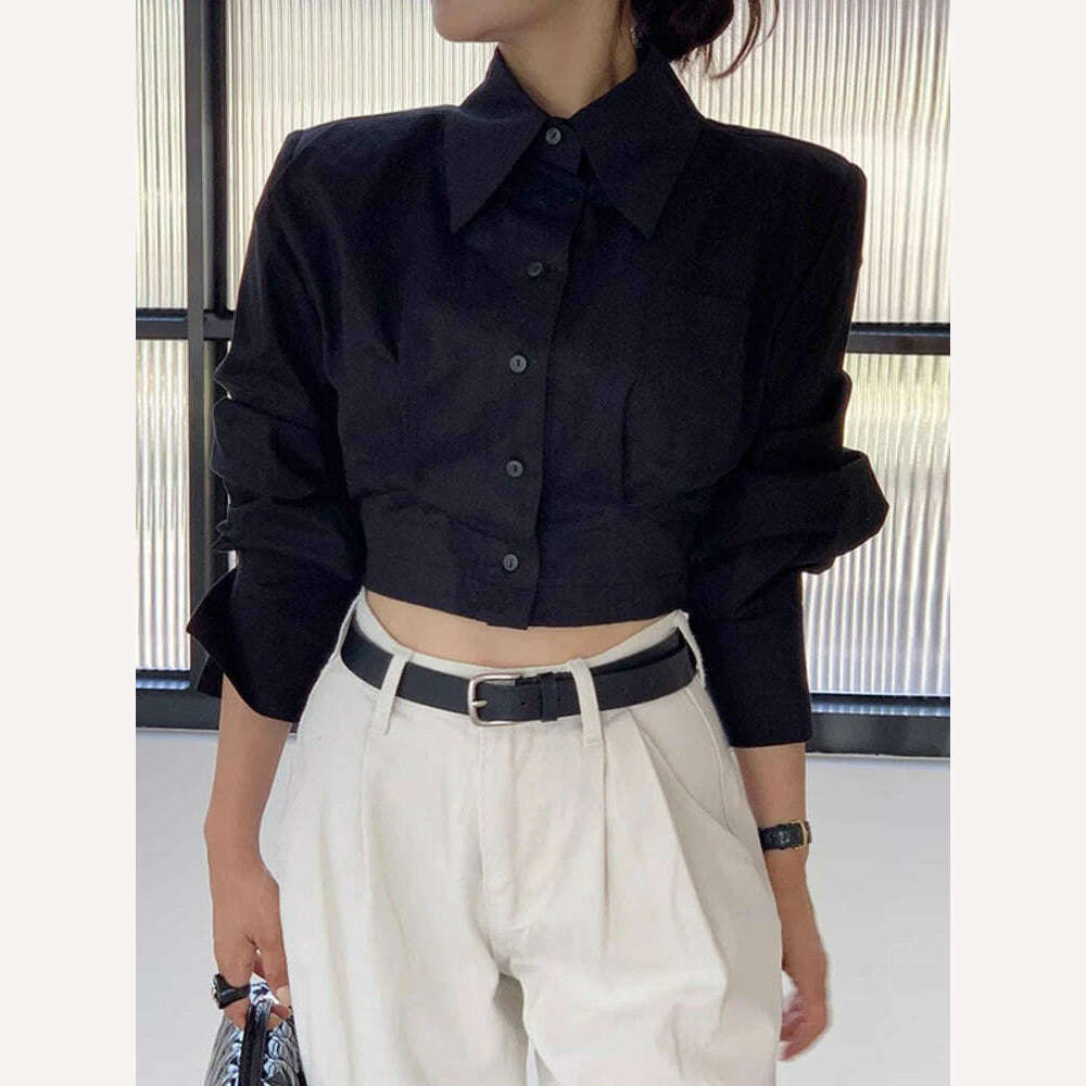 [EWQ] Hollow Out Bandage Buckle Shirt Women Long Sleeve Single Breasted Blusas 2023 Autumn Winter New Fashion White Top 16U3824 - KIMLUD