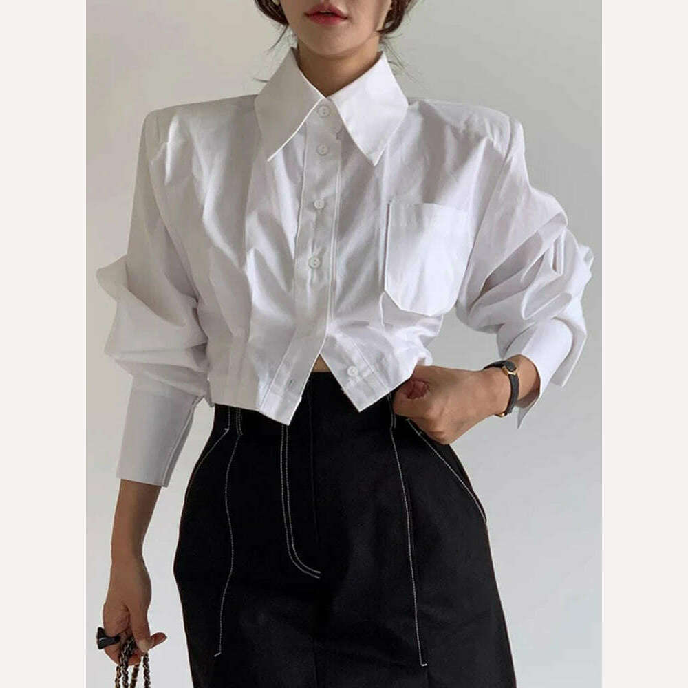 KIMLUD, [EWQ] Hollow Out Bandage Buckle Shirt Women Long Sleeve Single Breasted Blusas 2023 Autumn Winter New Fashion White Top 16U3824, KIMLUD Womens Clothes