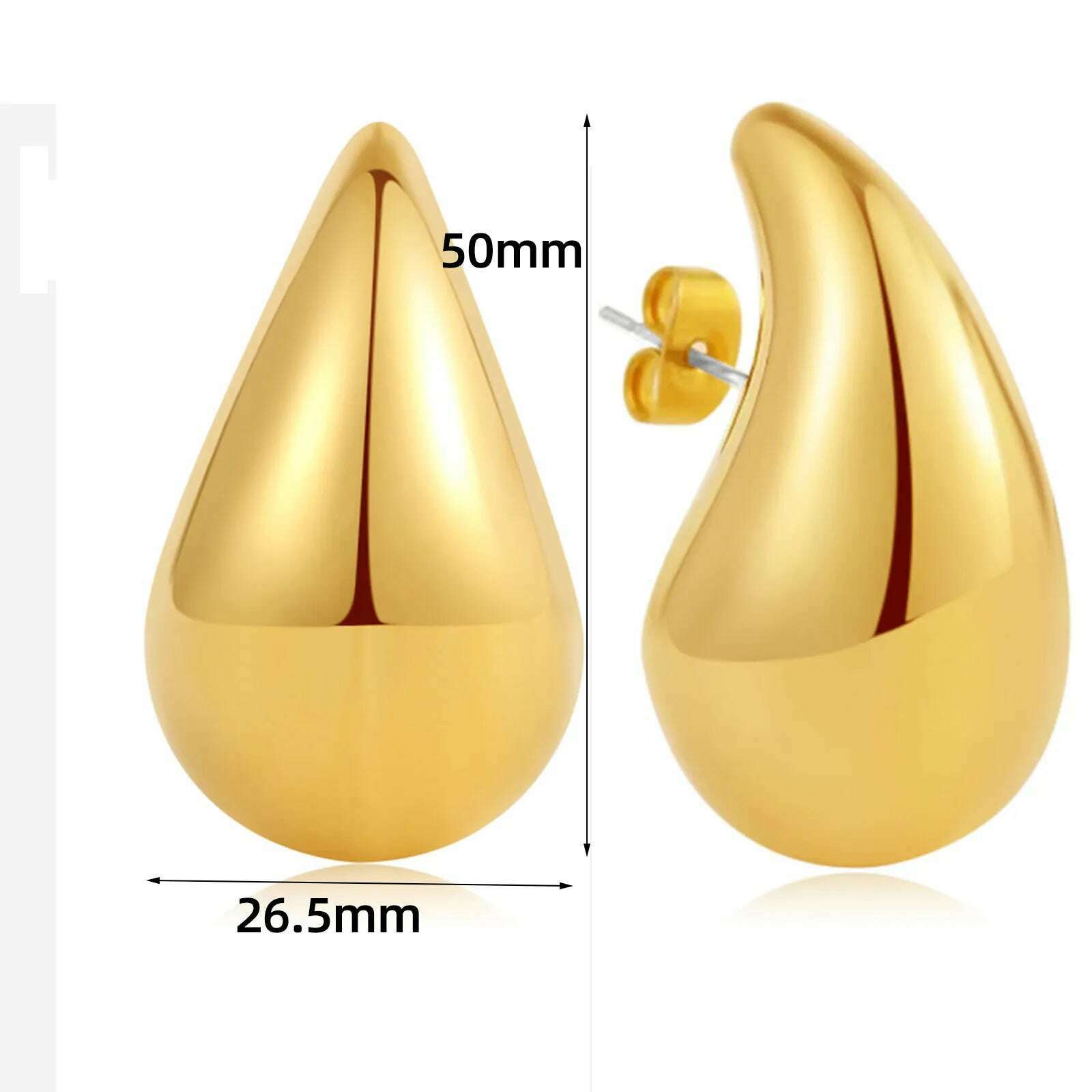 KIMLUD, Exaggerate 50mm Big Water Drop 18K Gold Plated Metal Oversize Dupes Thick Drop Earrings Lightweight Stainless Steel Jewelry New, gold color, KIMLUD APPAREL - Womens Clothes