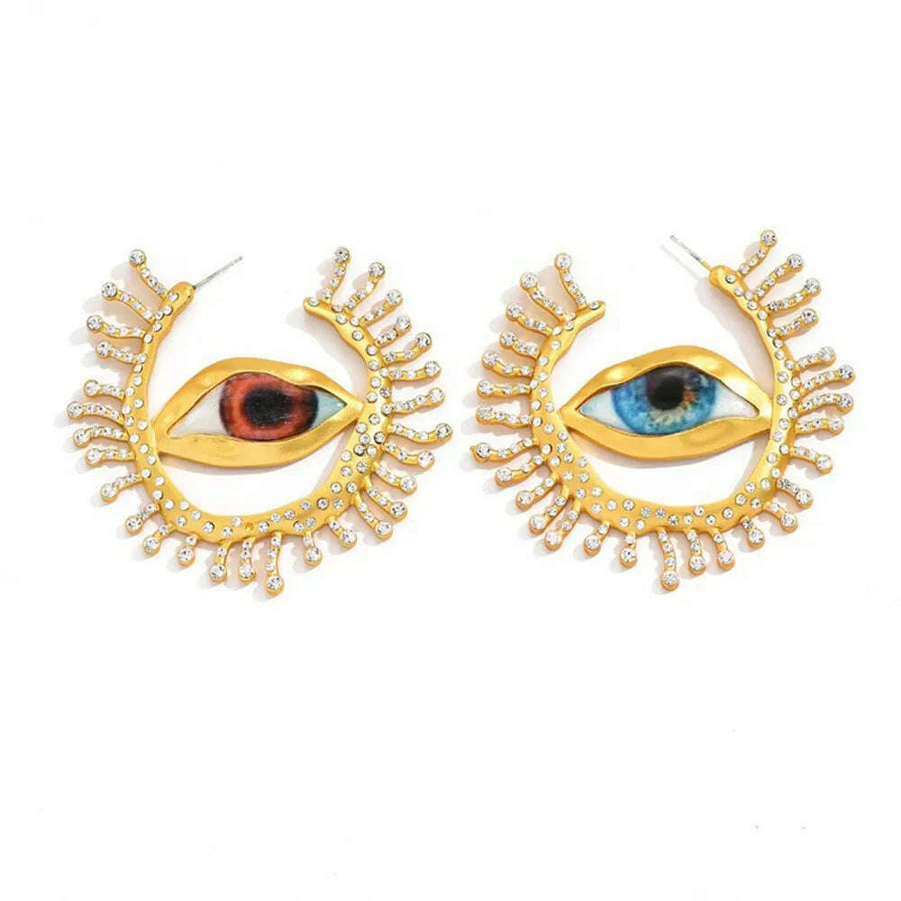 KIMLUD, Exaggerated Baroque Style Alloy Big Eyes Hoop Earrings For Women Fashion Jewelry Vintage Ethnic Ears' Accessories New Arrival, A, KIMLUD APPAREL - Womens Clothes