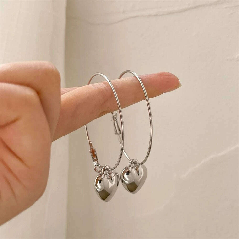 KIMLUD, Exaggerated Fashionable Ring Hollow Heart Big Earrings Temperament Women's Jewelry Exquisite Heart-shaped Korean Earrings Gifts, KIMLUD Womens Clothes