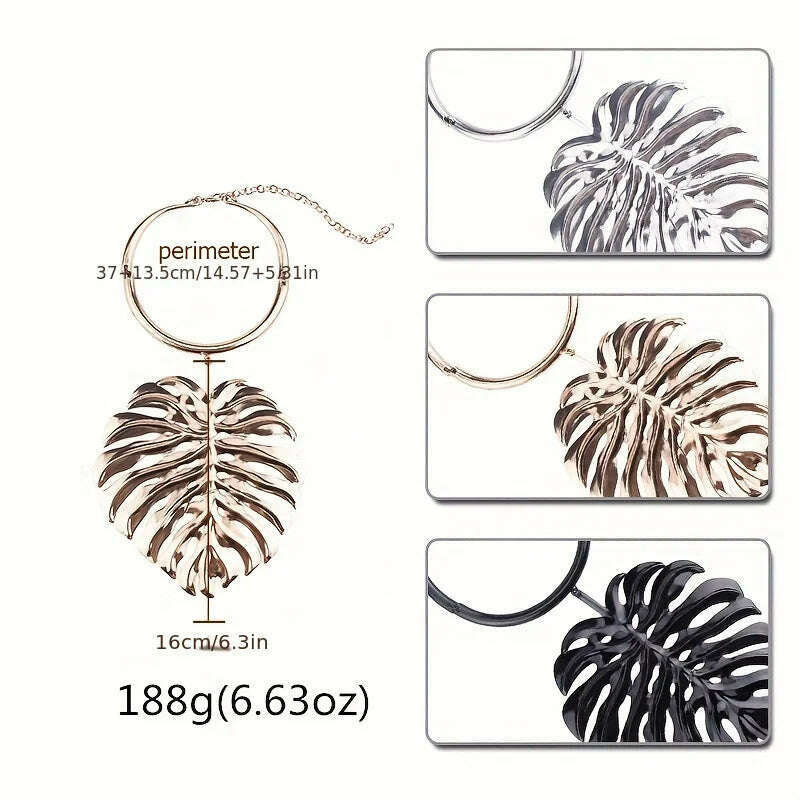 KIMLUD, exaggerated metal wind atmosphere alloy leaf necklace creative personality collars lady jewelry, KIMLUD Womens Clothes