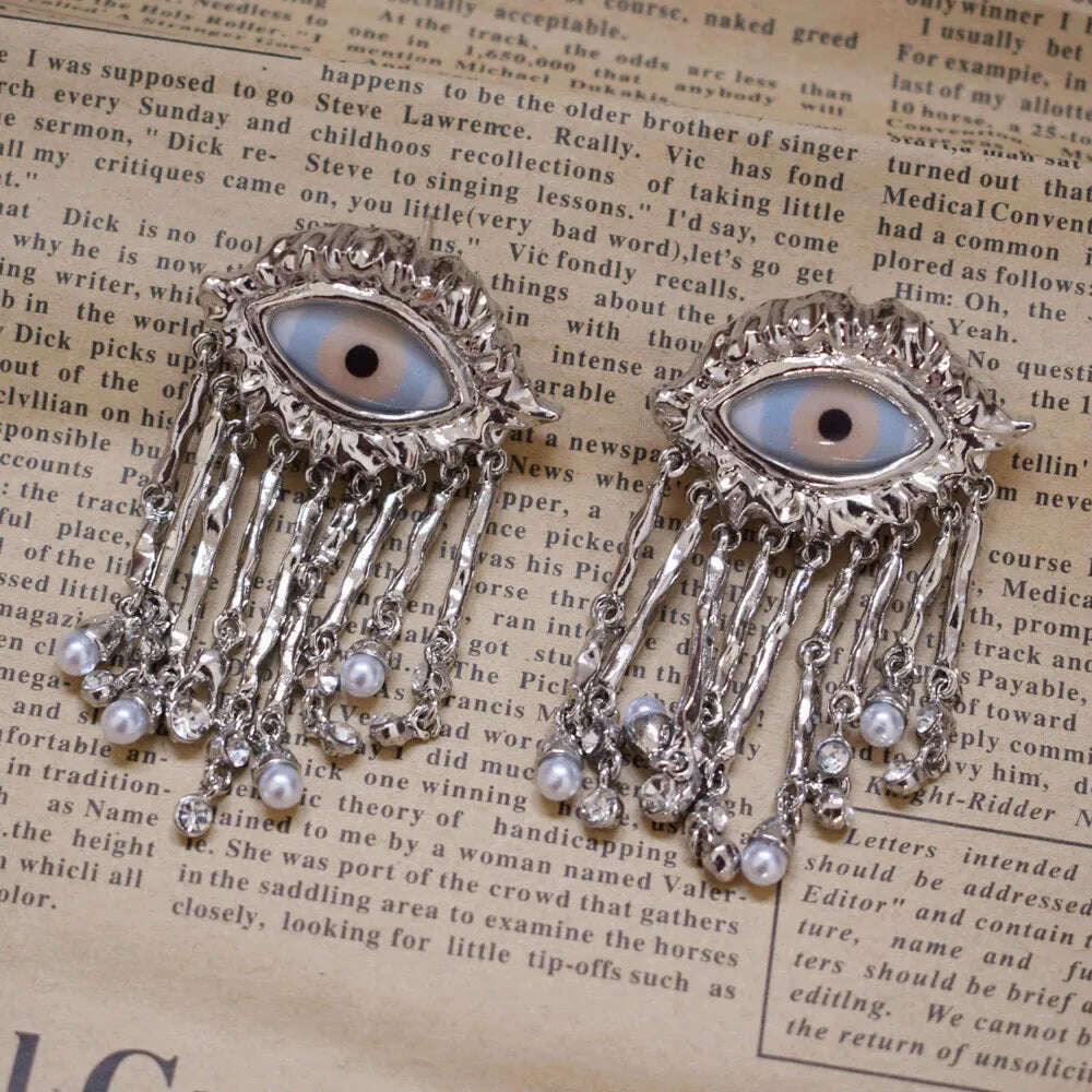 KIMLUD, Exaggerated Resin Eyes With Alloy Tassel Dangle Earrings For Women Fashion Jewelry Baroque Style New Lady Ears' Accessories, KIMLUD Womens Clothes