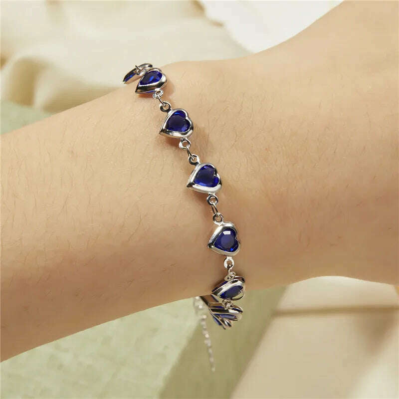 Exquisite Boho Candy Color Heart Shaped Crystal Bracelet for Women Fashion Charm Zircon Butterfly Pearl Metal Chain Bracelets - KIMLUD