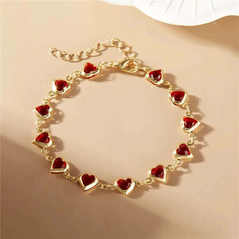 KIMLUD, Exquisite Boho Candy Color Heart Shaped Crystal Bracelet for Women Fashion Charm Zircon Butterfly Pearl Metal Chain Bracelets, KIMLUD Womens Clothes